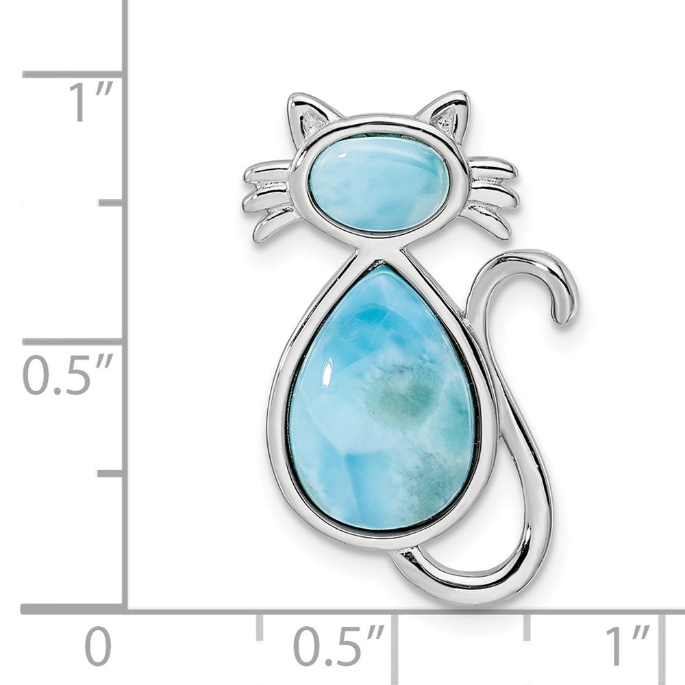 Sterling Silver Rhodium-plated Polished Larimar Cat Chain Slide - Product Photo