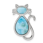 Sterling Silver Rhodium-plated Polished Larimar Cat Chain Slide - Product Photo