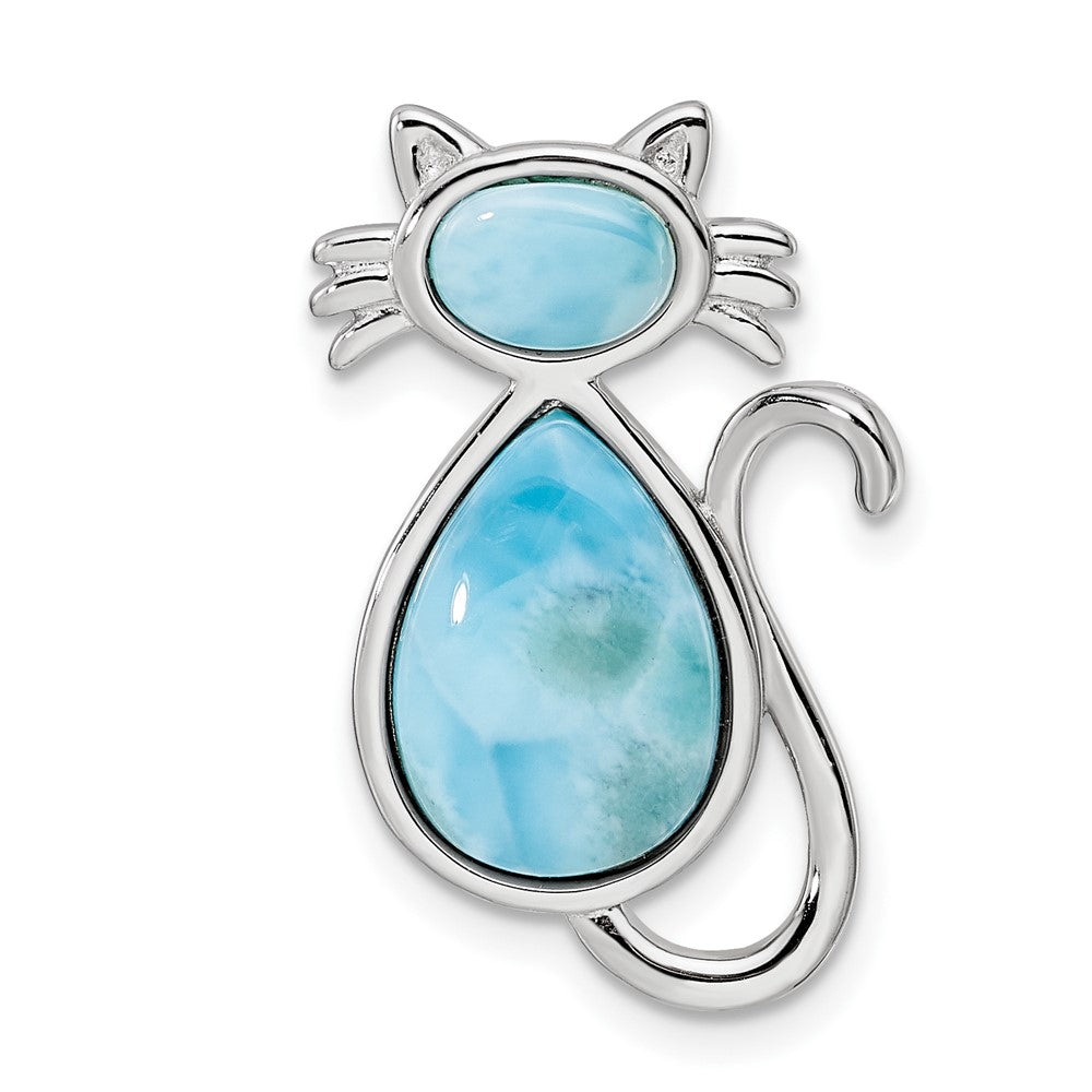 Sterling Silver Rhodium-plated Polished Larimar Cat Chain Slide - Product Photo