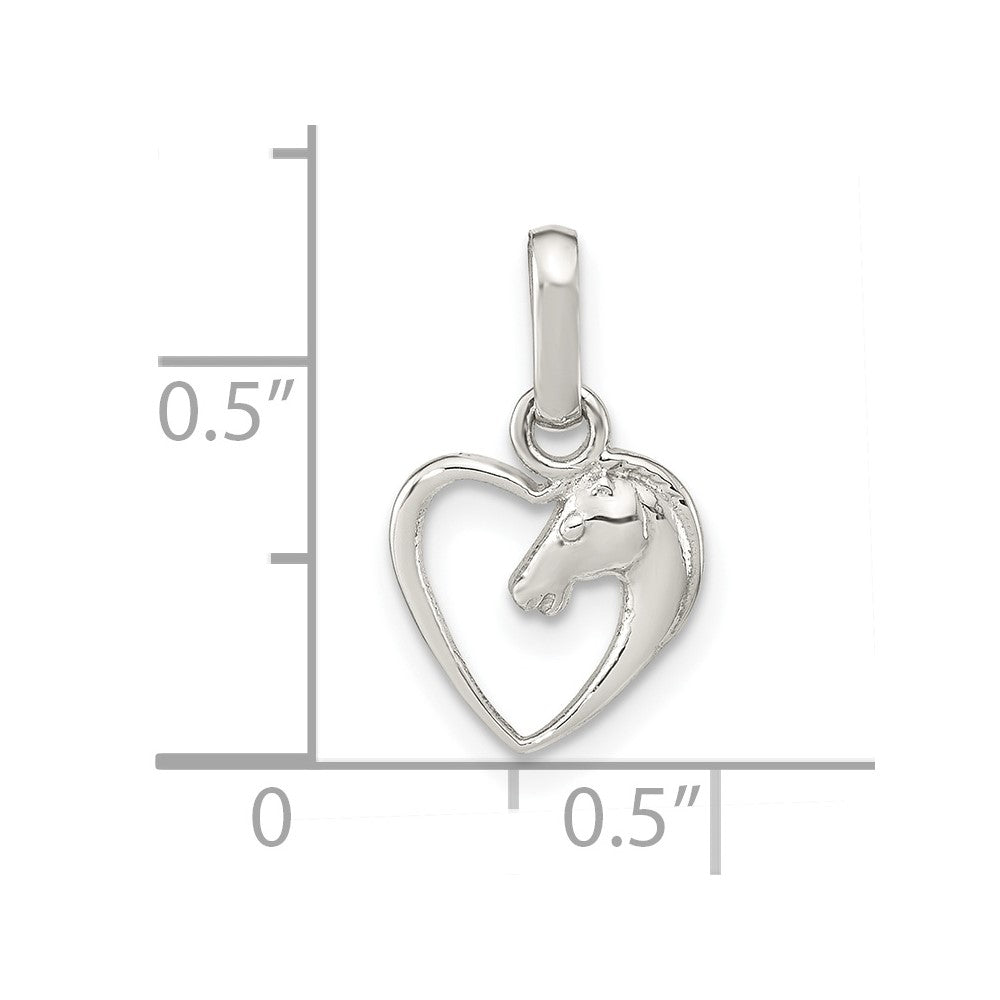 Sterling Silver Rhodium-plated Open Heart Horse Head Pendant - Product Photo