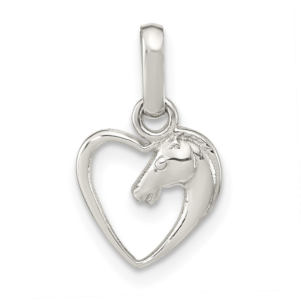 Sterling Silver Rhodium-plated Open Heart Horse Head Pendant - Product Photo