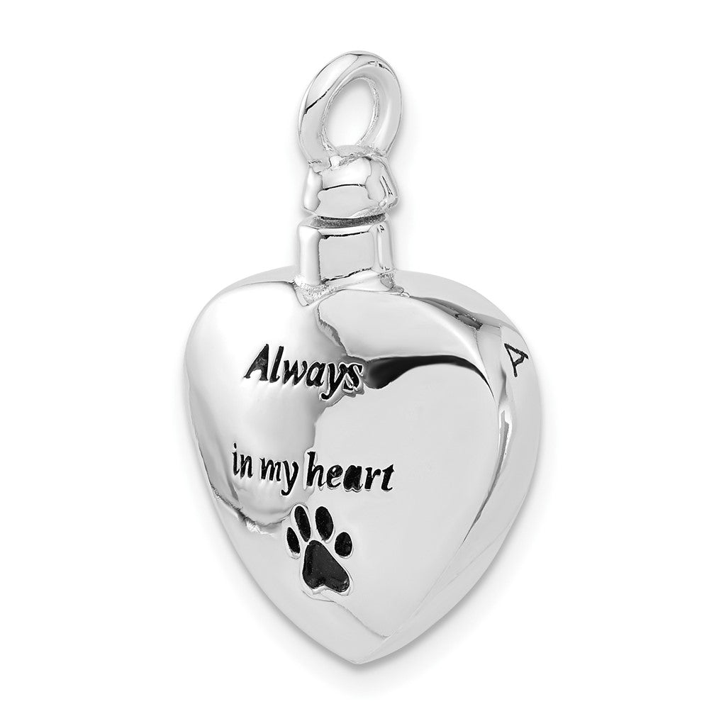 Sterling Silver Rh-plated Enamel Heart with Paw Print Ash Holder Pendant - Product Photo