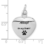 Sterling Silver Rh-plated Enamel Heart with Paw Print Ash Holder Pendant - Product Photo