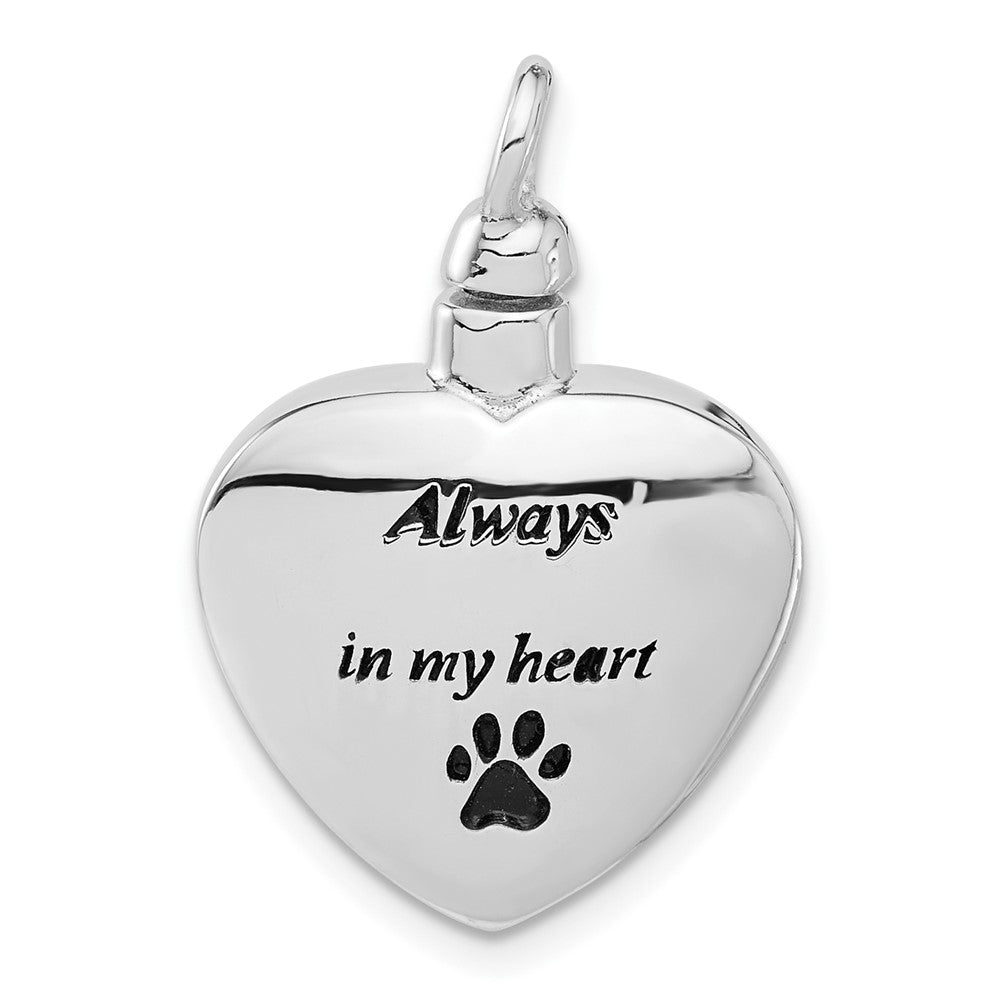 Sterling Silver Rh-plated Enamel Heart with Paw Print Ash Holder Pendant - Product Photo