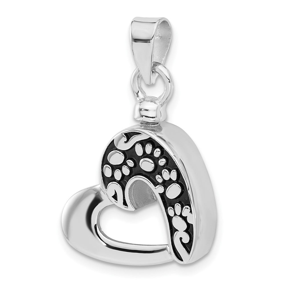 Sterling Silver Rhodium-plated Enamel Heart with Paw Prints Pendant - Product Photo
