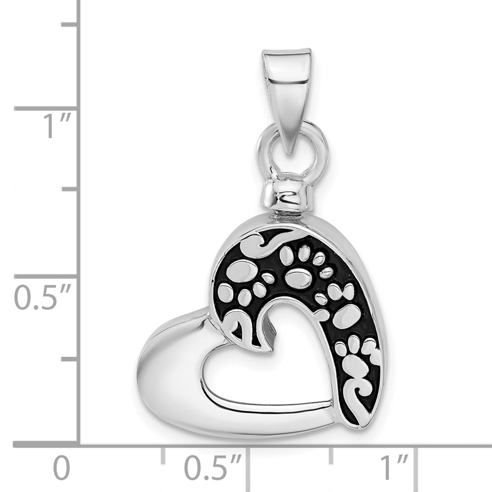 Sterling Silver Rhodium-plated Enamel Heart with Paw Prints Pendant - Product Photo