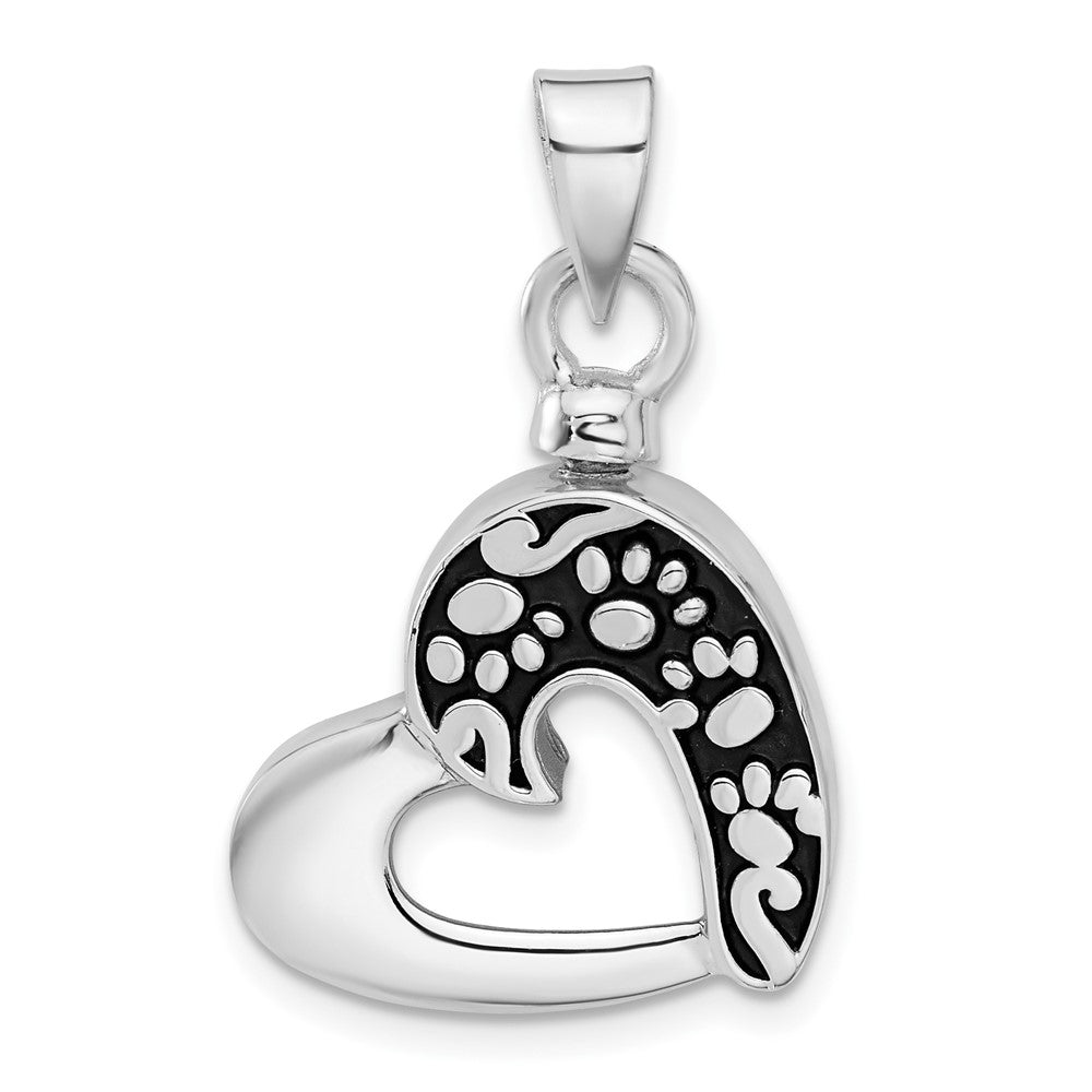 Sterling Silver Rhodium-plated Enamel Heart with Paw Prints Pendant - Product Photo