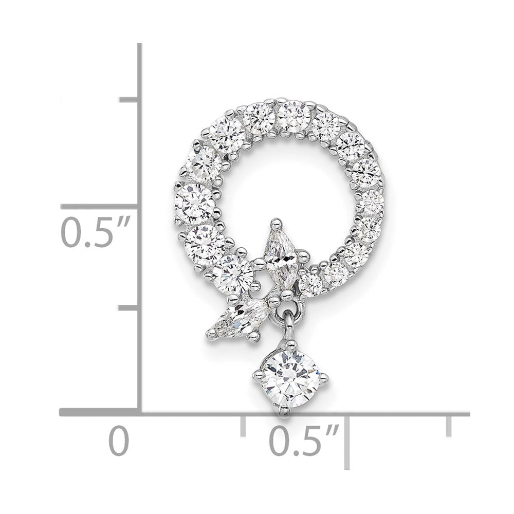 Sterling Silver Rhod-plated CZ Circle Chain Slide Pendant - Product Photo