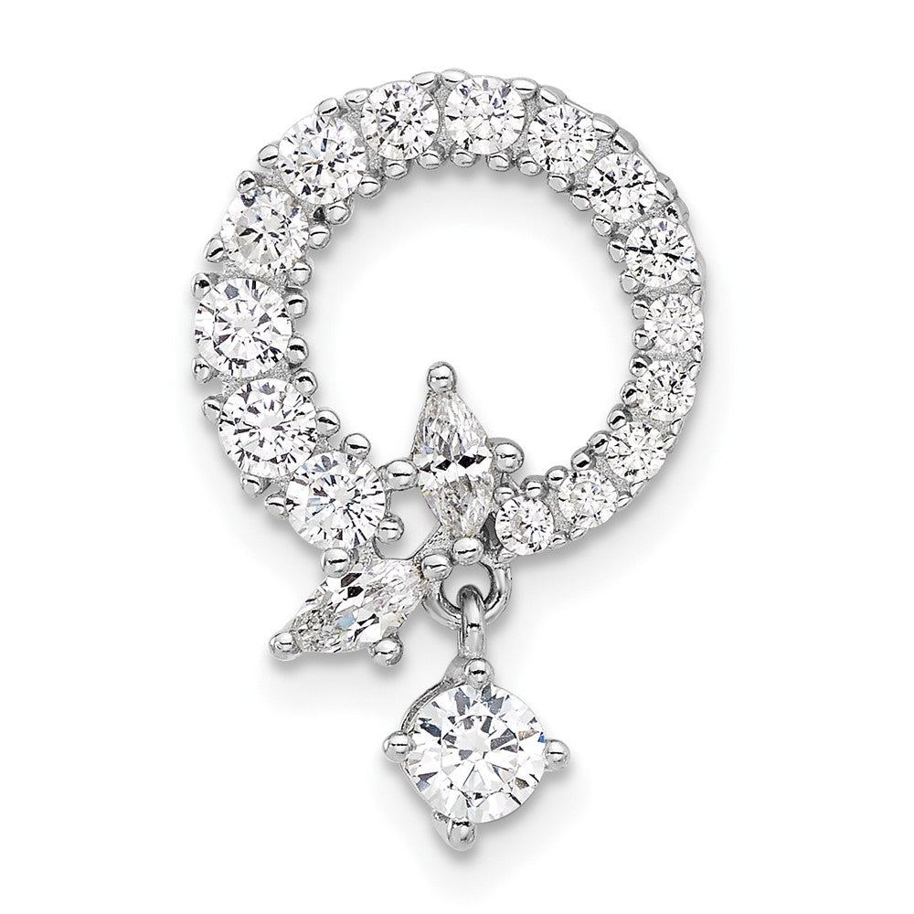 Sterling Silver Rhodium-plated CZ Circle Chain Slide Pendant
