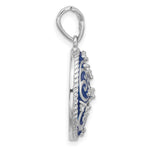 Sterling Silver Rhodium-plated Polished Swirl Blue Enamel CZ Oval Pendant - Product Photo