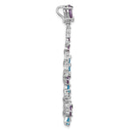 Sterling Silver Rh-plated Polished White/Blue/Purple CZ Teardrop Pendant - Product Photo