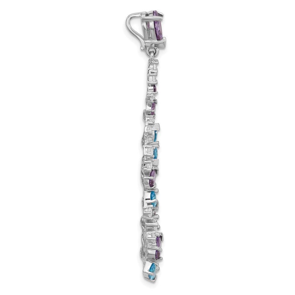 Sterling Silver Rh-plated Polished White/Blue/Purple CZ Teardrop Pendant - Product Photo