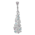 Sterling Silver Rh-plated Polished White/Blue/Purple CZ Teardrop Pendant - Product Photo