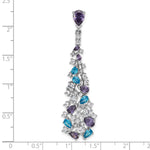 Sterling Silver Rh-plated Polished White/Blue/Purple CZ Teardrop Pendant - Product Photo