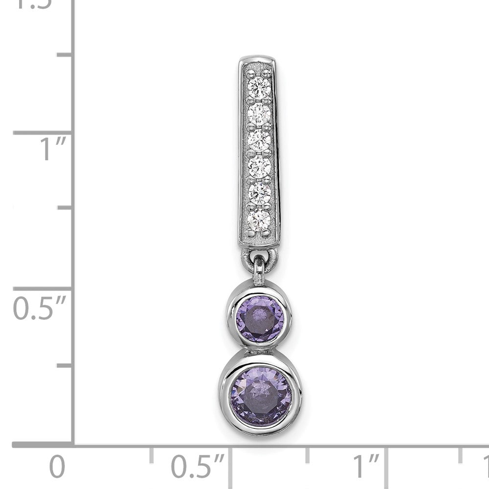 Sterling Silver Rhodium-plated Polished Purple CZ Chain Slide - Product Photo