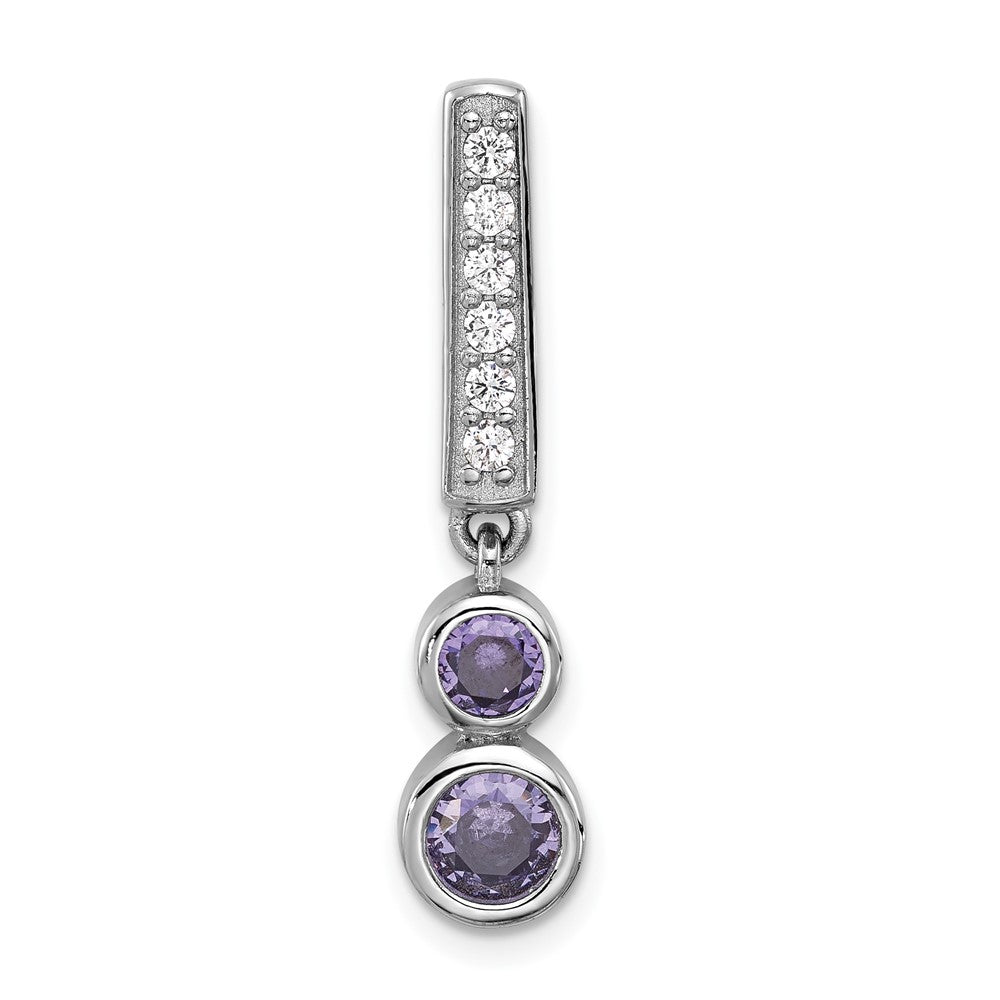 Sterling Silver Rhodium-plated Polished Purple CZ Chain Slide - Product Photo
