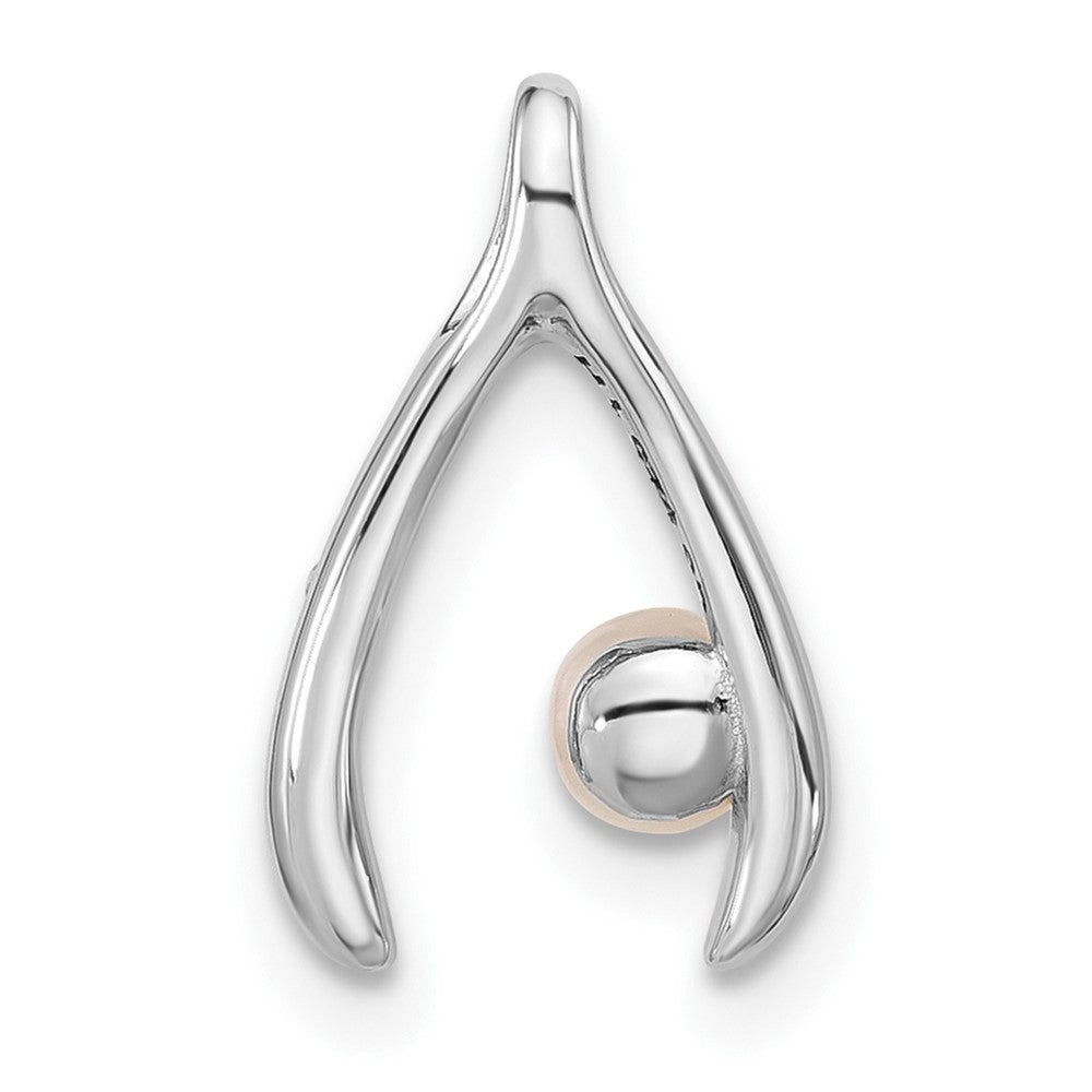 Sterling Silver Rh-plated FWC Pearl/CZ Wishbone Chain Slide Pendant - Product Photo