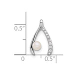 Sterling Silver Rh-plated FWC Pearl/CZ Wishbone Chain Slide Pendant - Product Photo