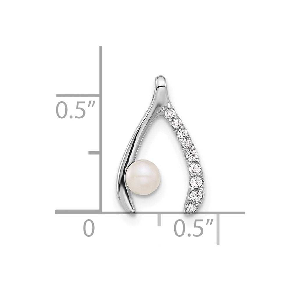Sterling Silver Rh-plated FWC Pearl/CZ Wishbone Chain Slide Pendant - Product Photo