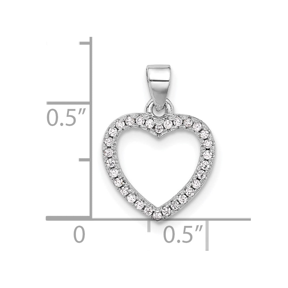 Sterling Silver Rhodium-plated CZ Heart Pendant - Product Photo