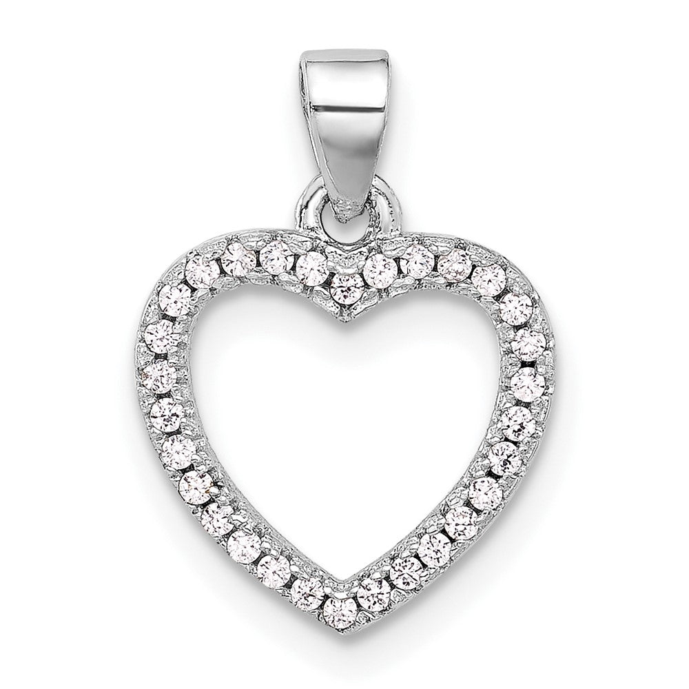 Sterling Silver Rhodium-plated CZ Heart Pendant - Product Photo