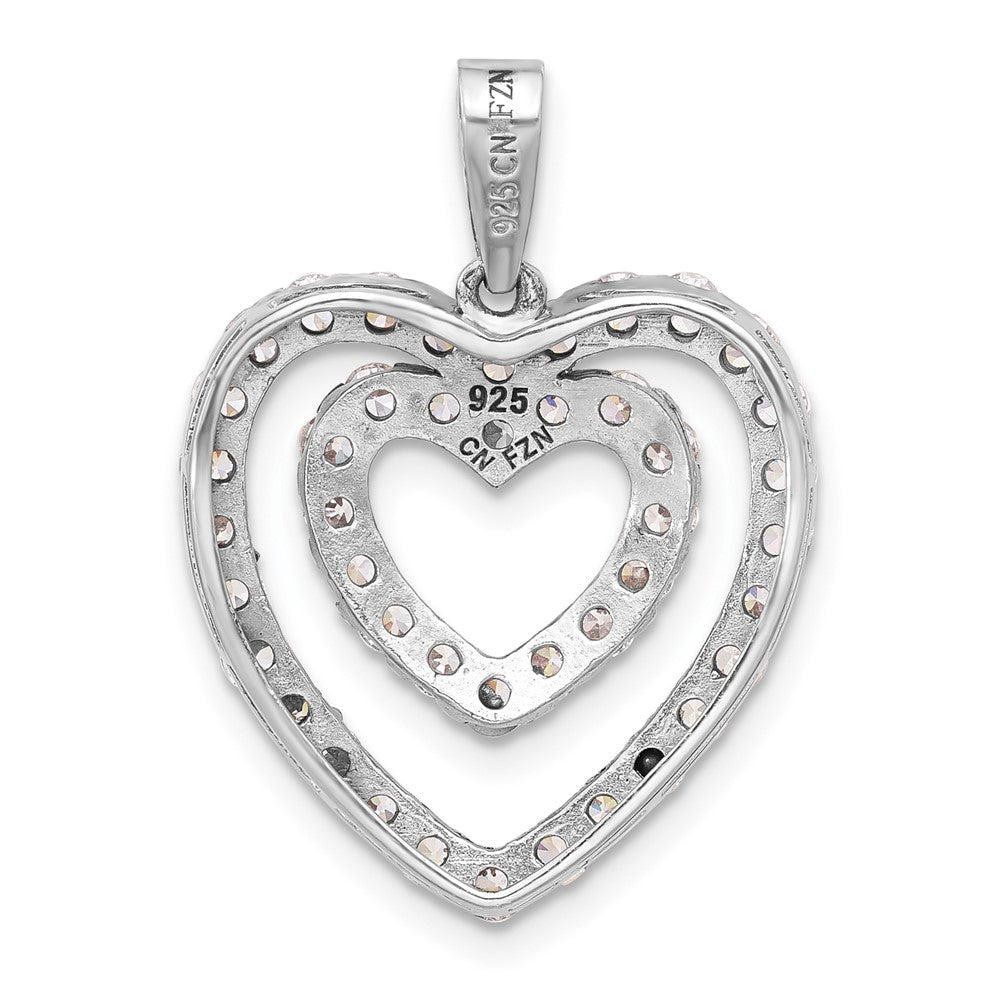 Sterling Silver Rhodium-plated CZ Double Heart Pendant - Product Photo