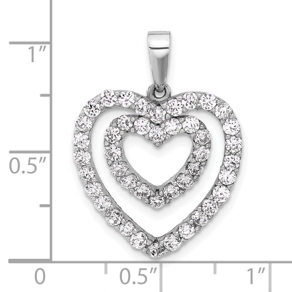 Sterling Silver Rhodium-plated CZ Double Heart Pendant - Product Photo