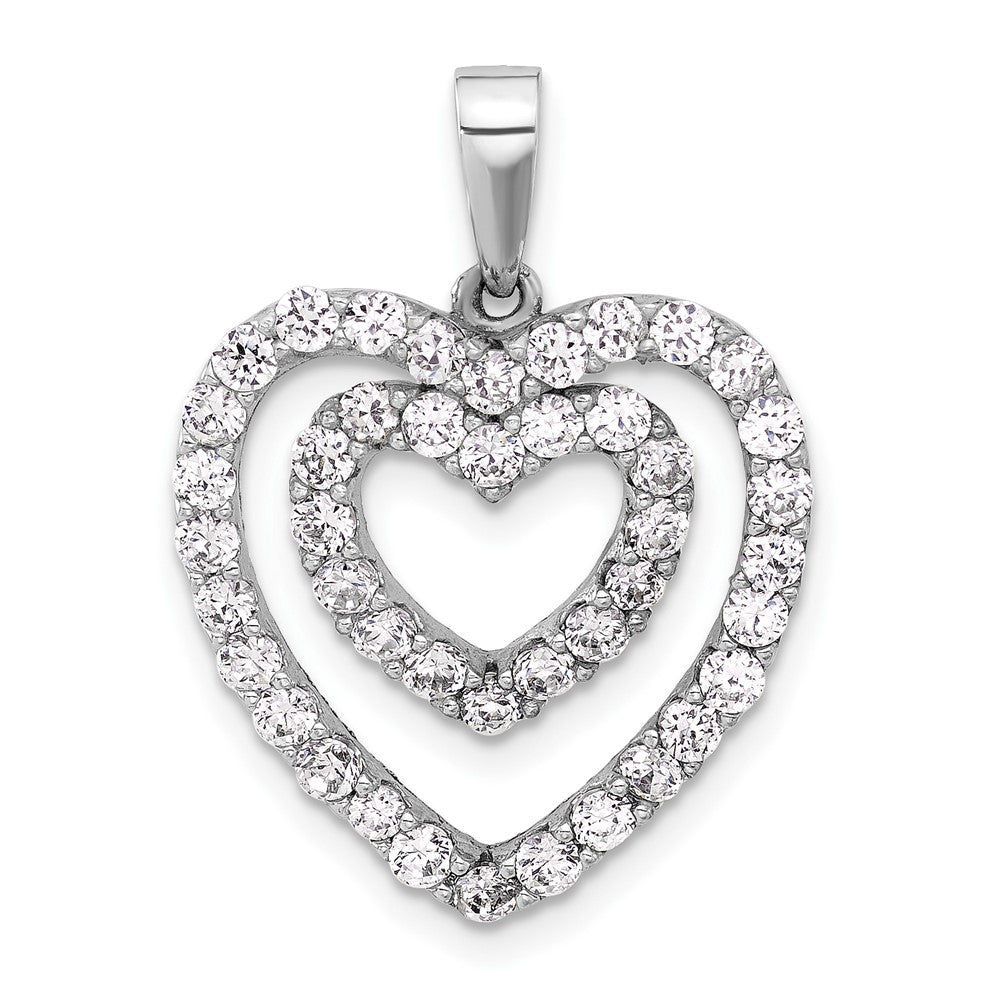 Sterling Silver Rhodium-plated CZ Double Heart Pendant - Product Photo