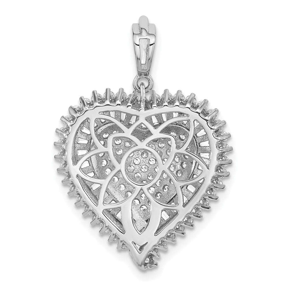 Sterling Silver Rhodium-plated CZ Heart Pendant - Product Photo