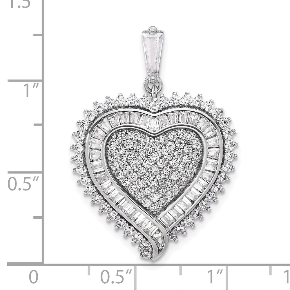 Sterling Silver Rhodium-plated CZ Heart Pendant - Product Photo