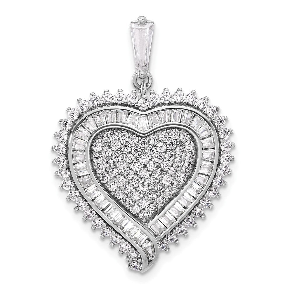 Sterling Silver Rhodium-plated CZ Heart Pendant - Product Photo