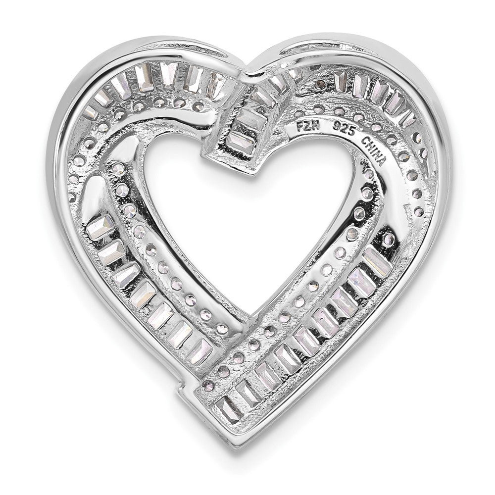Sterling Silver Rhodium-plated CZ Heart Chain Slide Pendant - Product Photo