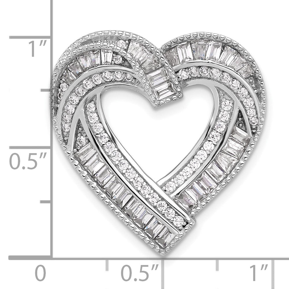 Sterling Silver Rhodium-plated CZ Heart Chain Slide Pendant - Product Photo