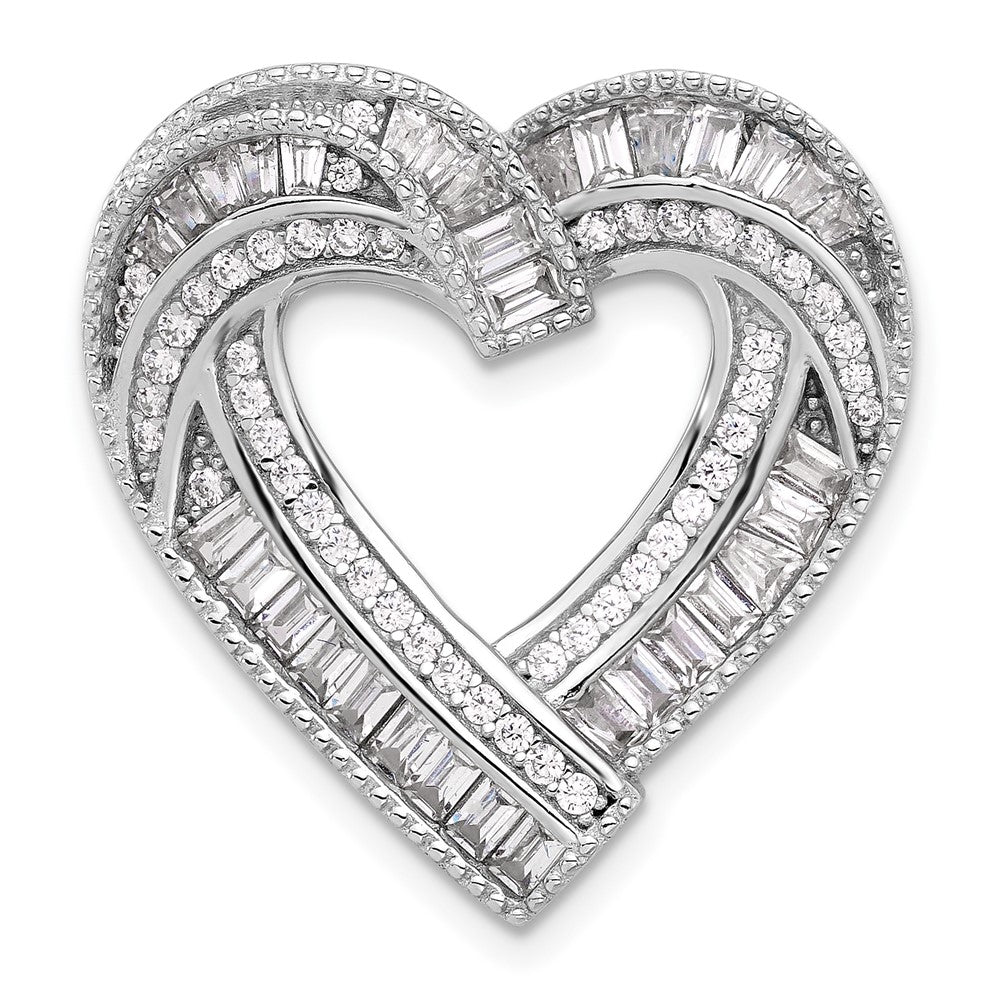 Sterling Silver Rhodium-plated CZ Heart Chain Slide Pendant - Product Photo