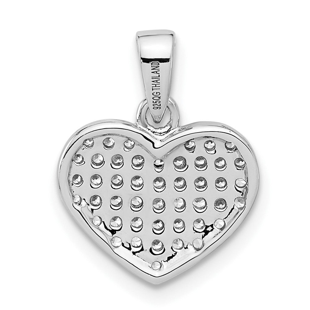 Sterling Silver Rhodium-plated Polished and CZ Pave Heart Pendant - Product Photo