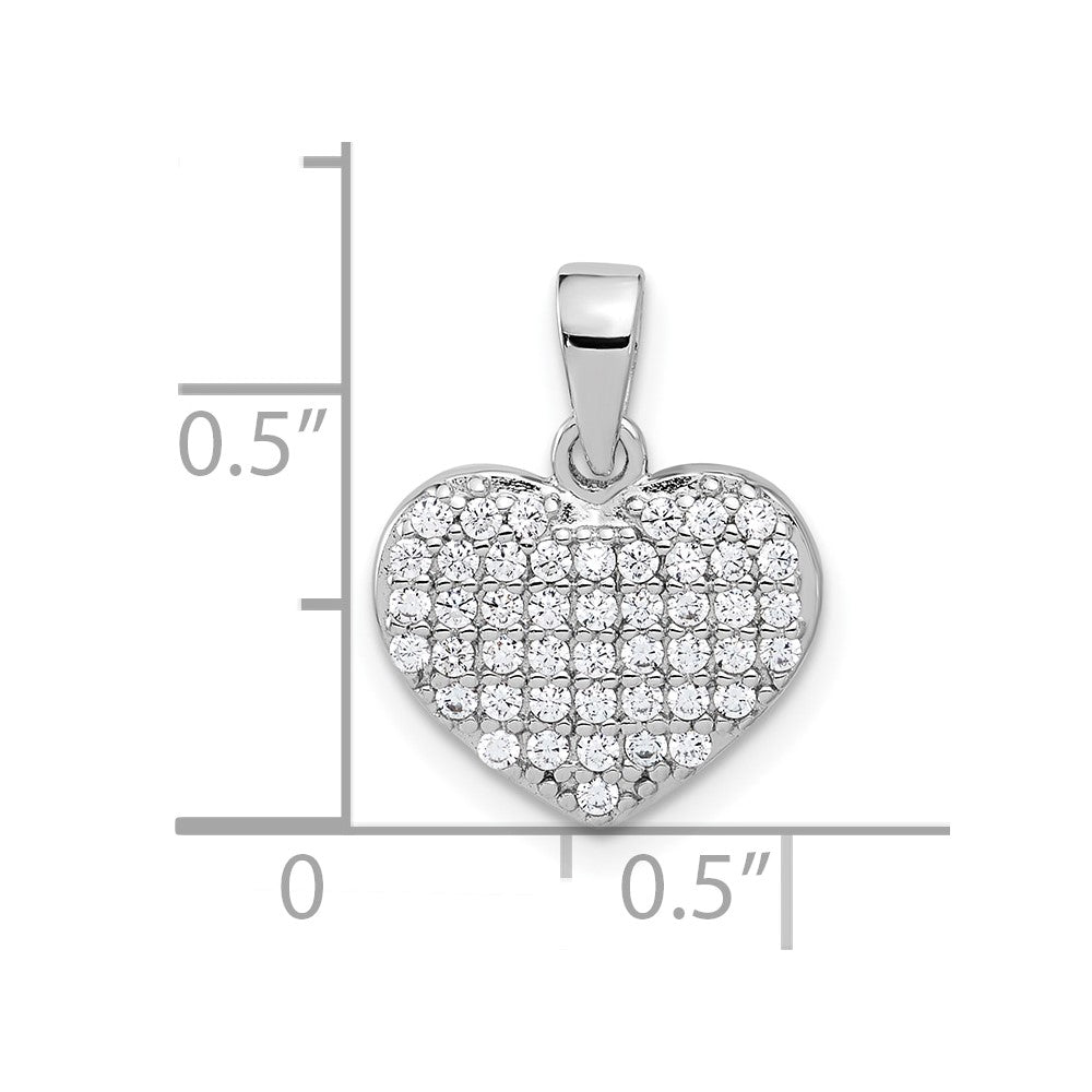 Sterling Silver Rhodium-plated Polished and CZ Pave Heart Pendant - Product Photo