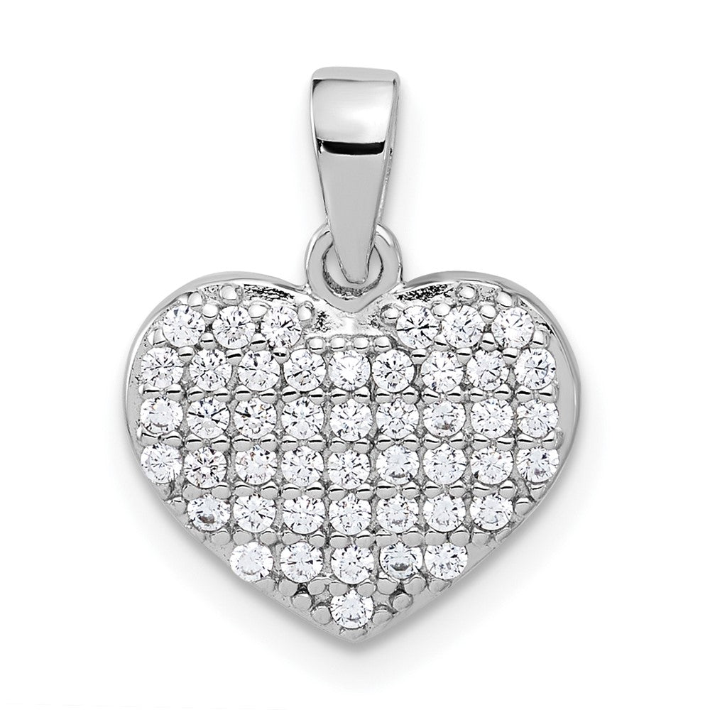 Sterling Silver Rhodium-plated Polished and CZ Pave Heart Pendant - Product Photo