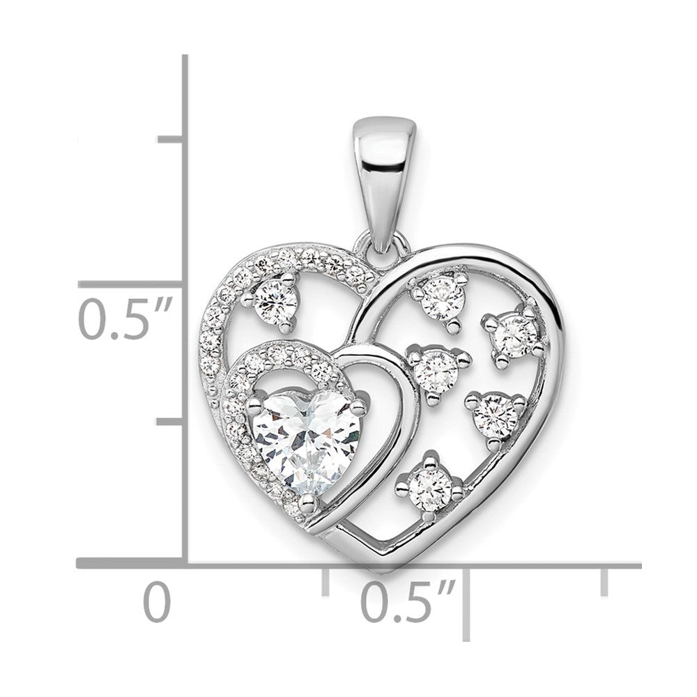 Sterling Silver Rhodium-plated CZ Heart Pendant - Product Photo