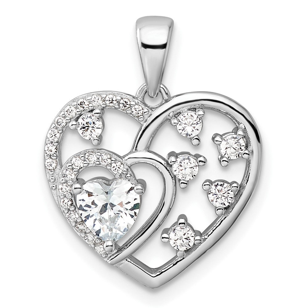 Sterling Silver Rhodium-plated CZ Heart Pendant - Product Photo