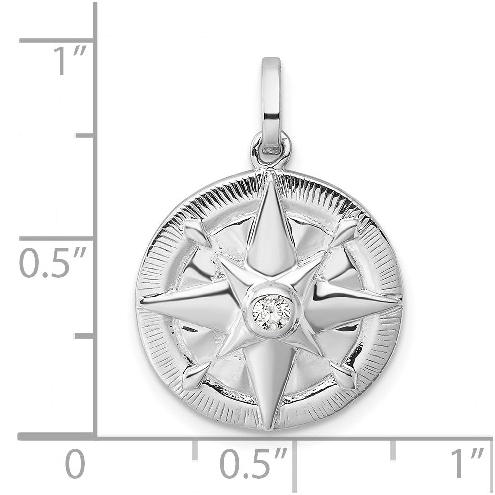 Sterling Silver Rhodium-plated CZ Compass Pendant - Product Photo