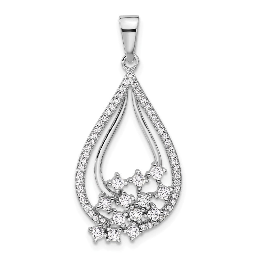 Pure Fire Sterling Silver Rhodium-plated Fancy CZ Drop Pendant - Product Photo