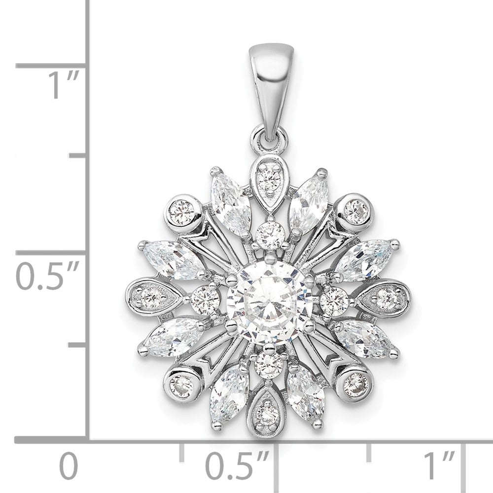 Sterling Silver Rhodium-plated CZ Floral Pendant - Product Photo