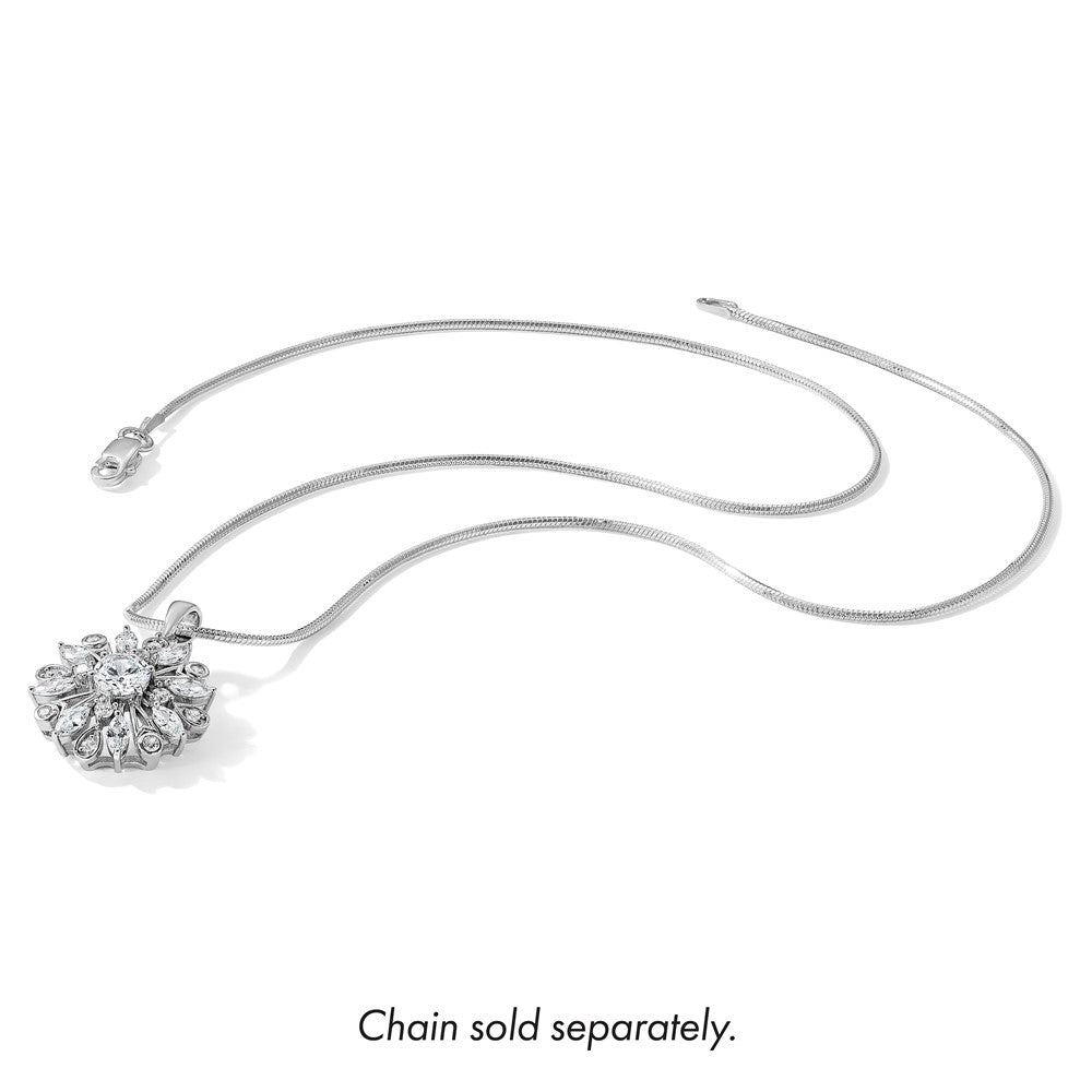 Sterling Silver Rhodium-plated CZ Floral Pendant - Product Photo