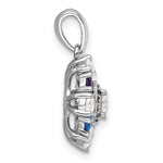 Sterling Silver Rhodium-pltd Rainbow Nano Crystal &Clear CZ Floral Pendant - Product Photo