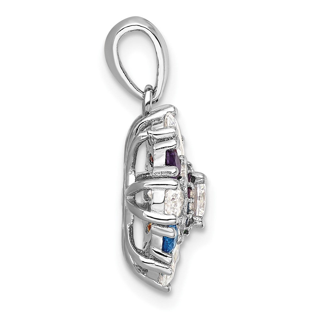 Sterling Silver Rhodium-pltd Rainbow Nano Crystal &Clear CZ Floral Pendant - Product Photo