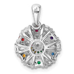 Sterling Silver Rhodium-pltd Rainbow Nano Crystal &Clear CZ Floral Pendant - Product Photo