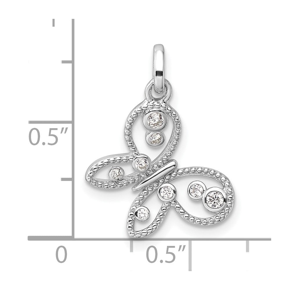 Sterling Silver Rhodium-plated CZ Butterfly Pendant - Product Photo