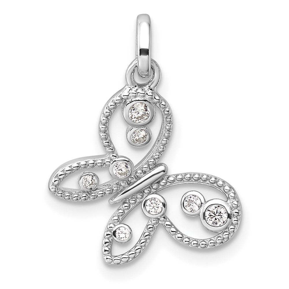 Sterling Silver Rhodium-plated CZ Butterfly Pendant - Product Photo