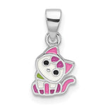 Sterling Silver Rhod-plated Multi-color Enameled Cat Children's Pendant - Product Photo