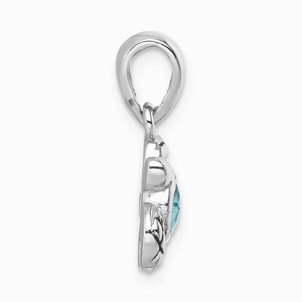 Sterling Silver Rh-plated Antiqued Crystal March Turtle Pendant - Product Photo